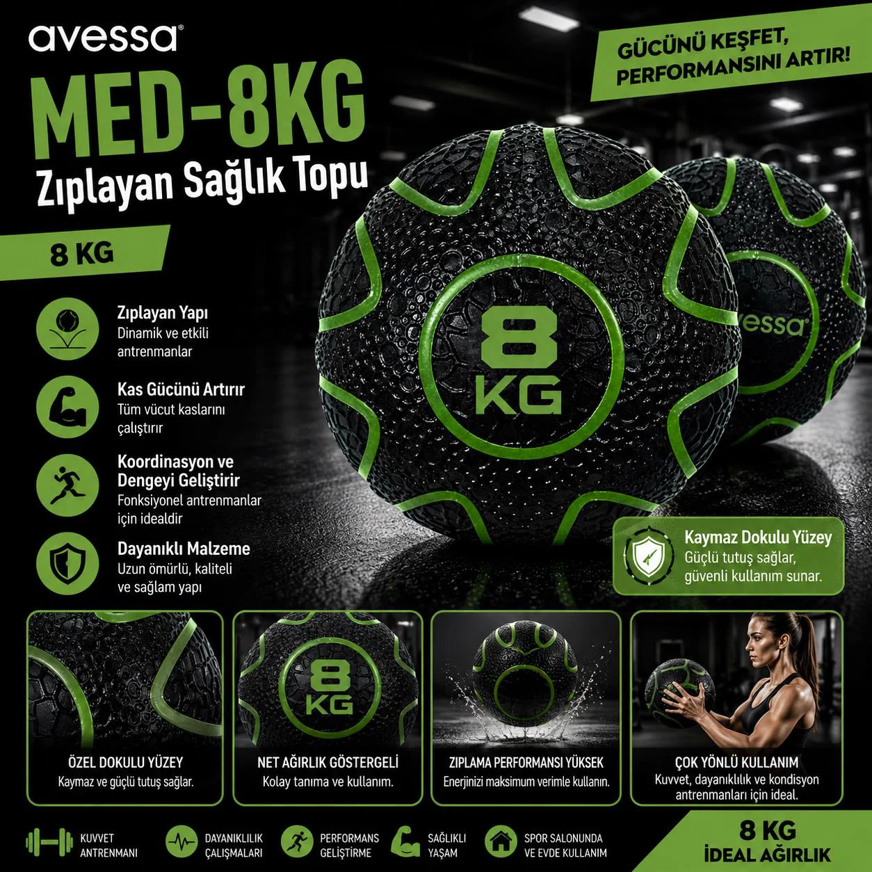 Avessa Med-8Kg Zıplayan Sağlık Topu 8 Kg
