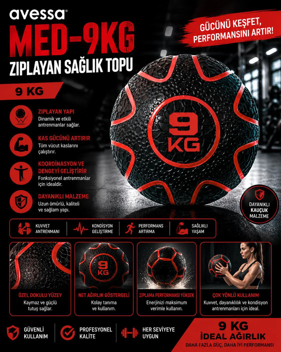 Avessa Med-9Kg Zıplayan Sağlık Topu 9 Kg Avessa Med-9Kg Zıplayan Sağlık Topu 9 Kg