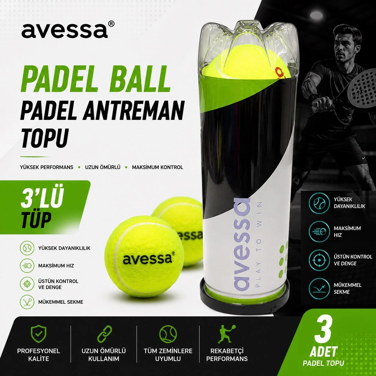 Avessa Padel-Ball Padel Antrenman Topu 3lü Avessa Padel-Ball Padel Antrenman Topu 3lü