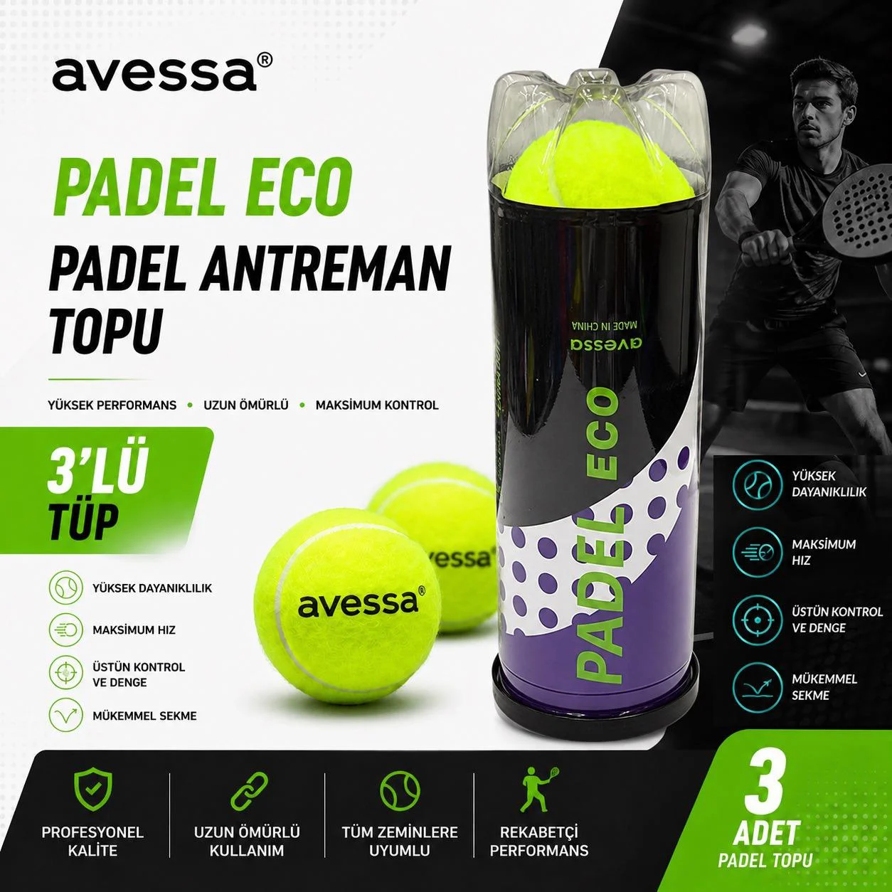 Avessa Padel-Eco Padel Antrenman Topu 3lü Avessa Padel-Eco Padel Antrenman Topu 3lü