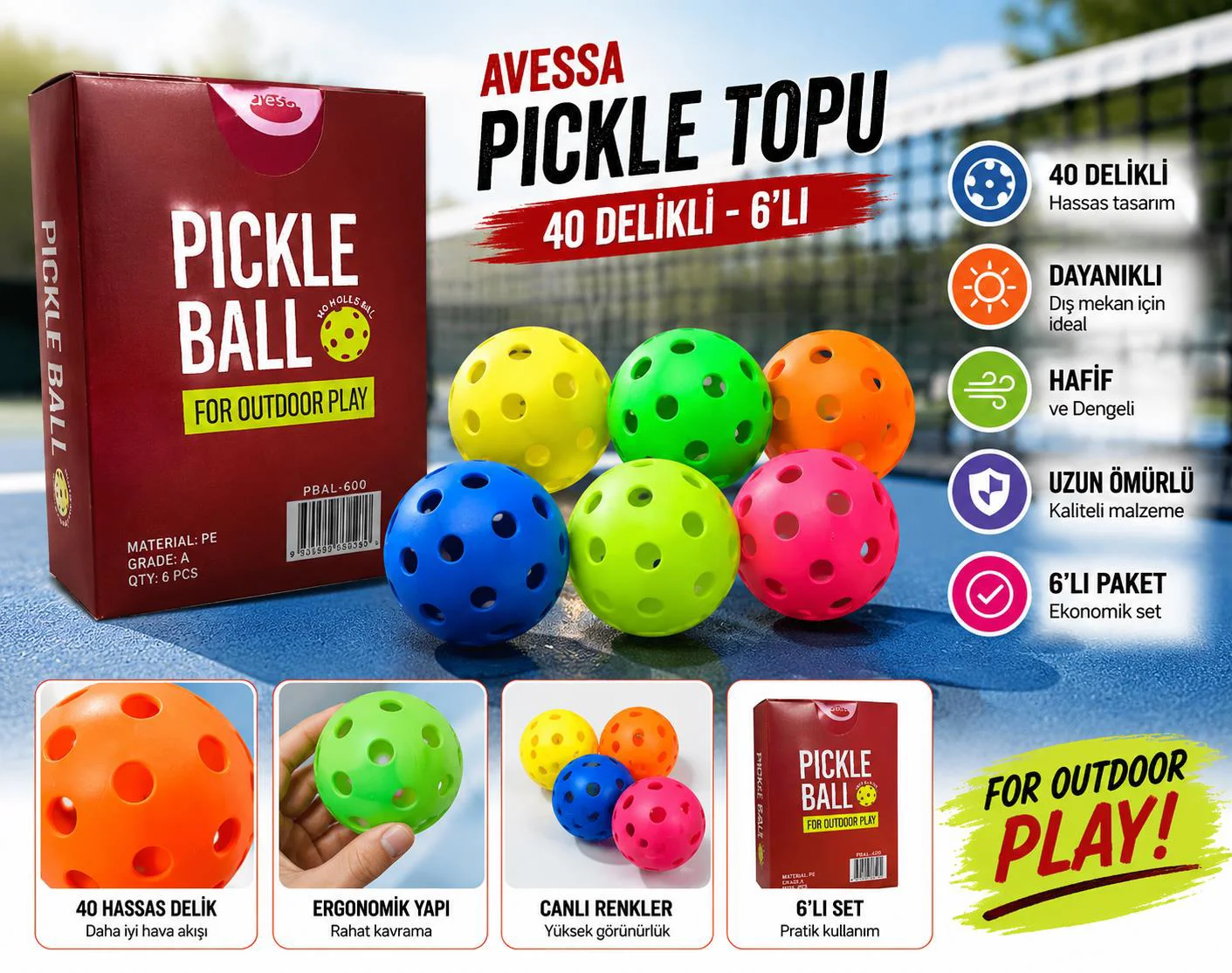 Avessa Pbal-600 Pıckle Topu 40 Delikli 6lı Avessa Pbal-600 Pıckle Topu 40 Delikli 6lı