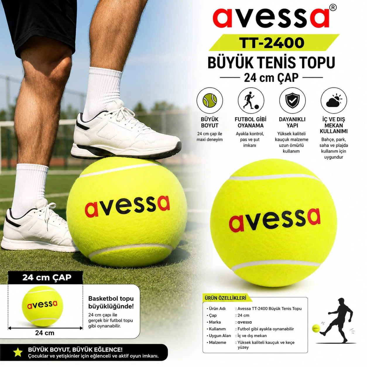 Avessa TT-2400 Büyük Tenis Topu 24 Cm Avessa TT-2400 Büyük Tenis Topu 24 Cm