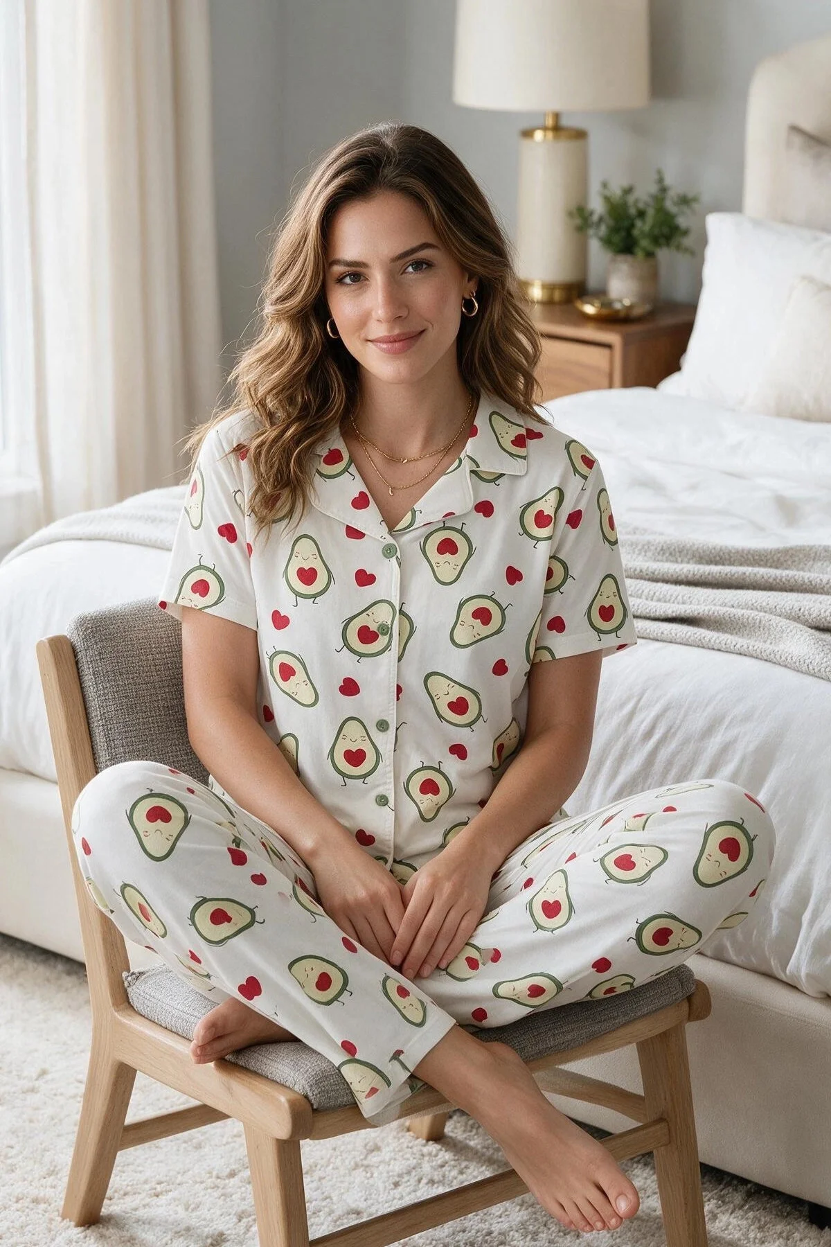 Avokado Desenli Kısa Kollu Gömlek Yaka Milan Kumaş Kadın Pijama Takımı Fiyatı, Yorumları ve Özellikleri