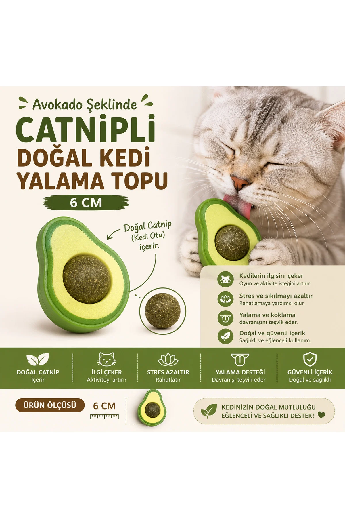 Avokado Şeklinde Catnipli Doğal Kedi Yalama Topu 6 Cm Avokado Şeklinde Catnipli Doğal Kedi Yalama Topu 6 Cm