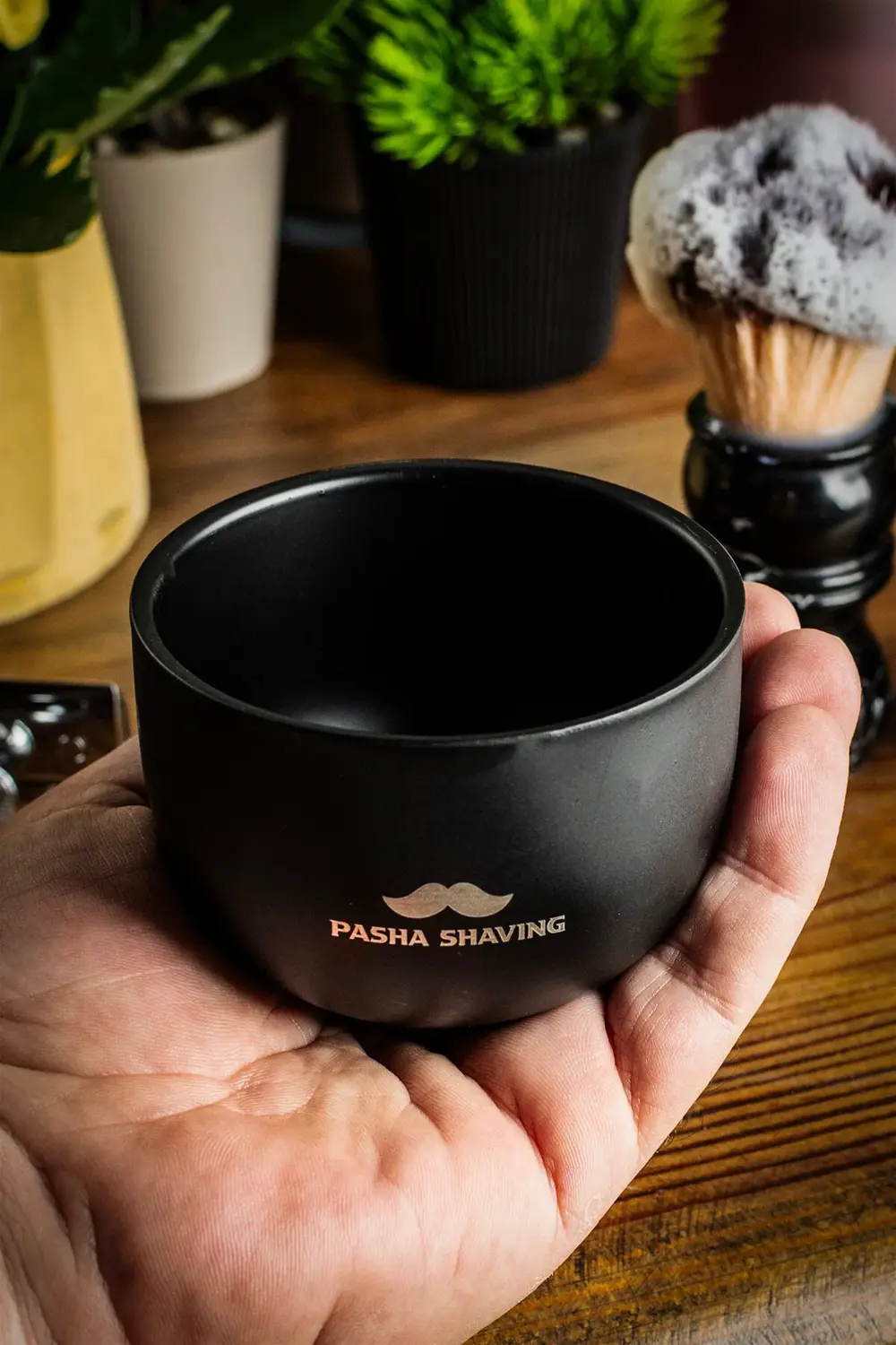 Avuç İçi Çelik Tıraş Kasesi, Çift Katmanlı Siyah Mat Seyahat Boy,