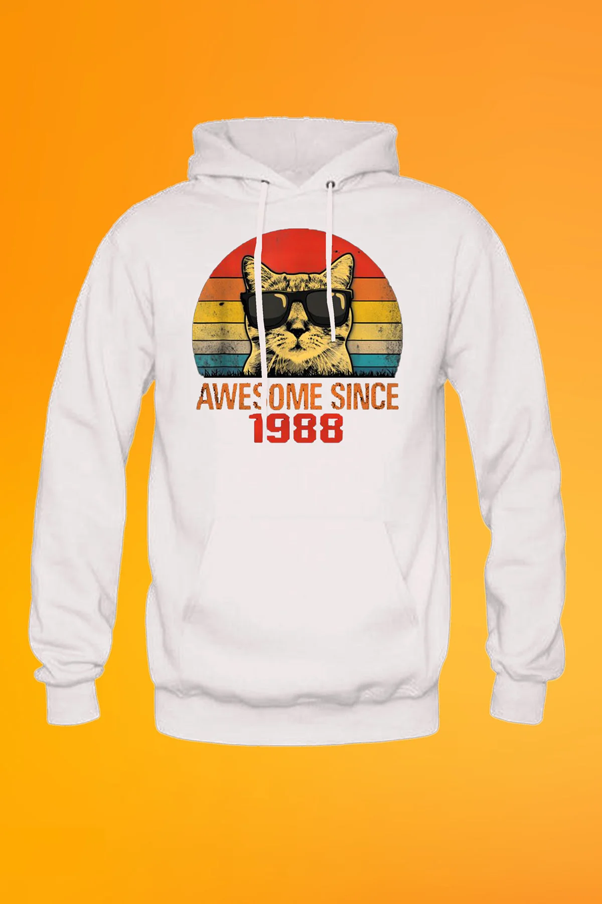 Awesome Since 1988 Baskılı Siyah Erkek Kapşonlu Fermuarsız Sweats