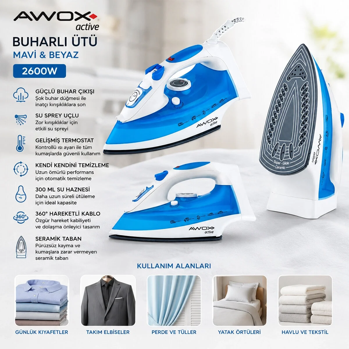 Awox Active Buharlı Ütü 2600 Watt Bx40