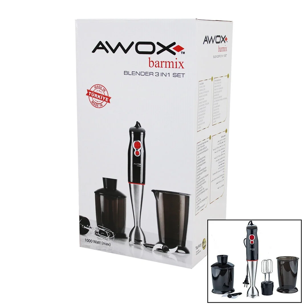 Awox Barmix  3in1  Blender Seti  Çelik 2li Mikser   Çelik Rondo Bıçak   Çelik 4 Kanatlı Bıçak   1000w Bx40