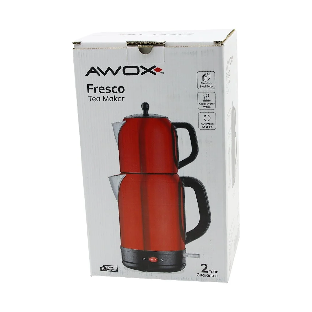 Awox Fresco Kırmızı Elektrikli Çay Makinesi Çaycı Set 1.7lt Su Isıtıcı + 1.2lt Demlik Paslanmaz Çelik Gövde 2200w Bx40