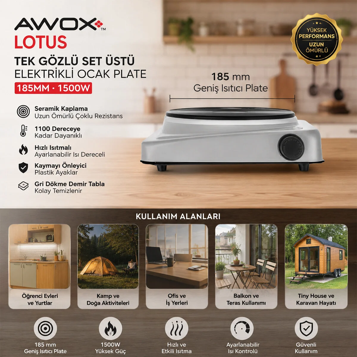Awox Lotus Tek Gözlü Elektrikli Ocak Plate 185MM.1500W Fiyatı, Yorumları ve Özellikleri