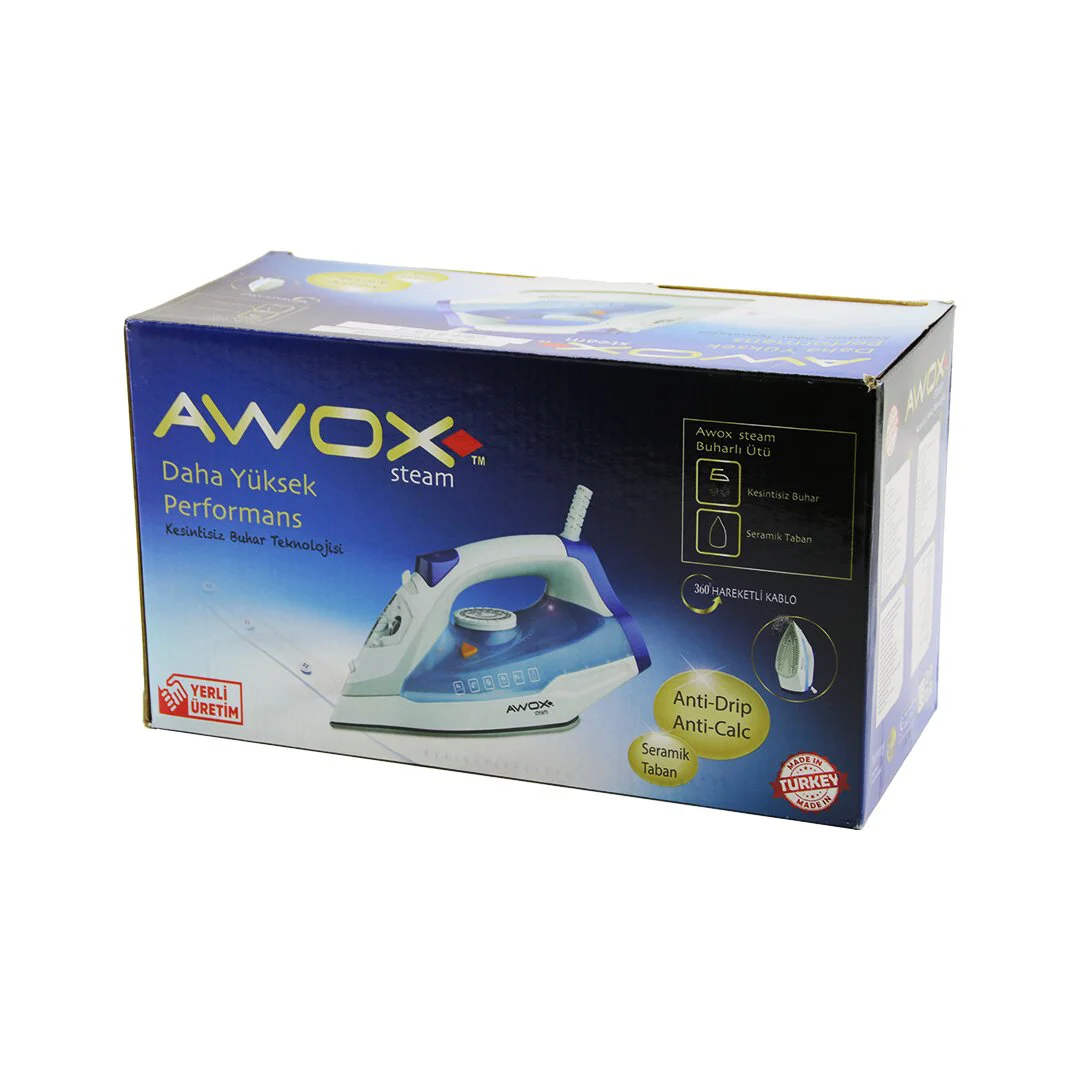 Awox STEAM-1716 Buharlı Ütü Seramik Taban 2600W 360 Derece Dönebilen Kablo - 490ML Şeffaf Su Tankı Awox STEAM-1716 Buharlı Ütü Seramik Taban 2600W 360 Derece Dönebilen Kablo - 490ML Şeffaf Su Tankı