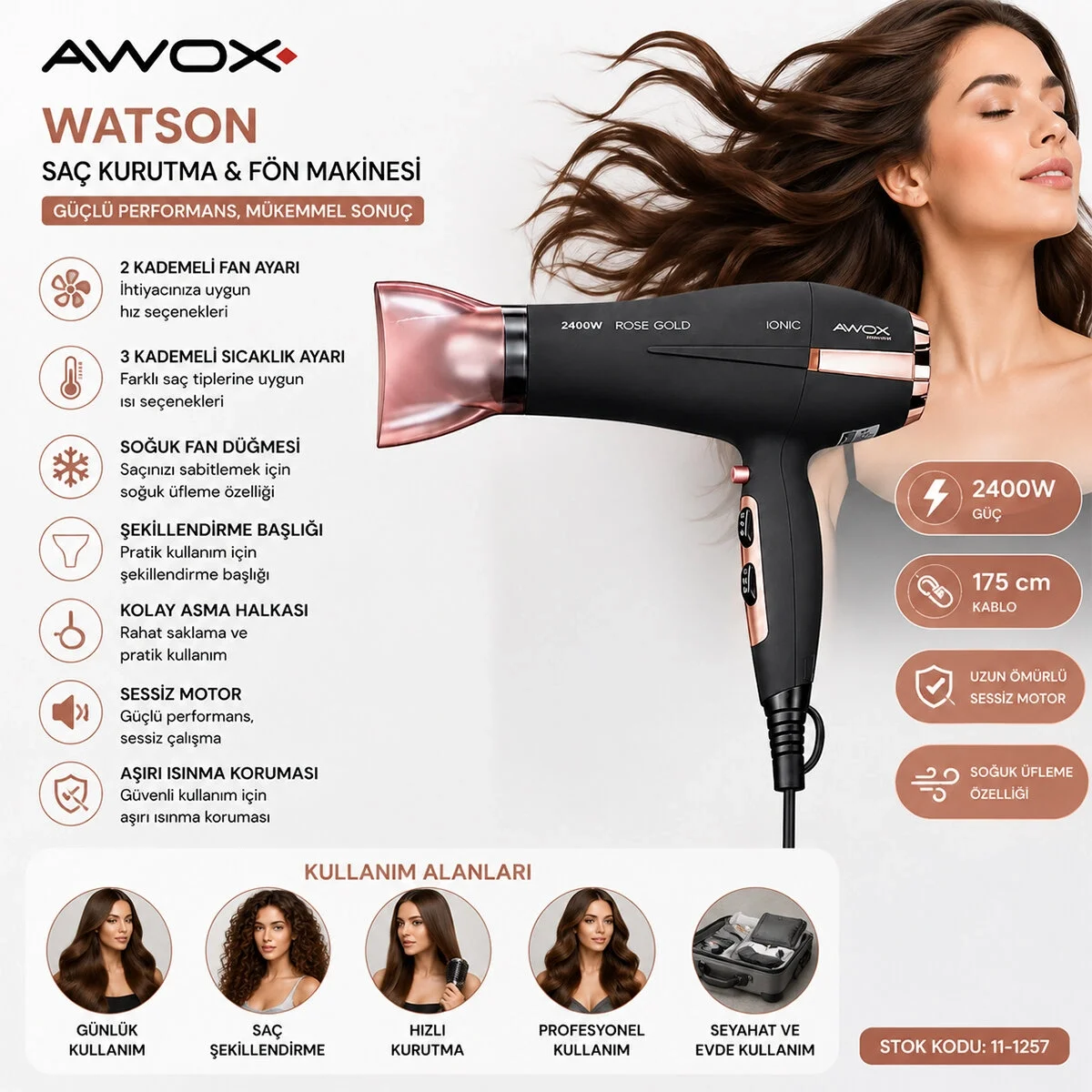 Awox Watson Saç Kurutma - Fön Makinesi 2400w Bx40 Fiyatı, Yorumları ve Özellikleri