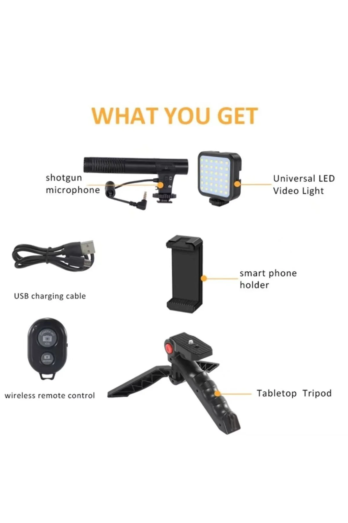 Ay-49 Video Making Kit Kumandalı Mikrofon Led Işık Mini Tripod Iç