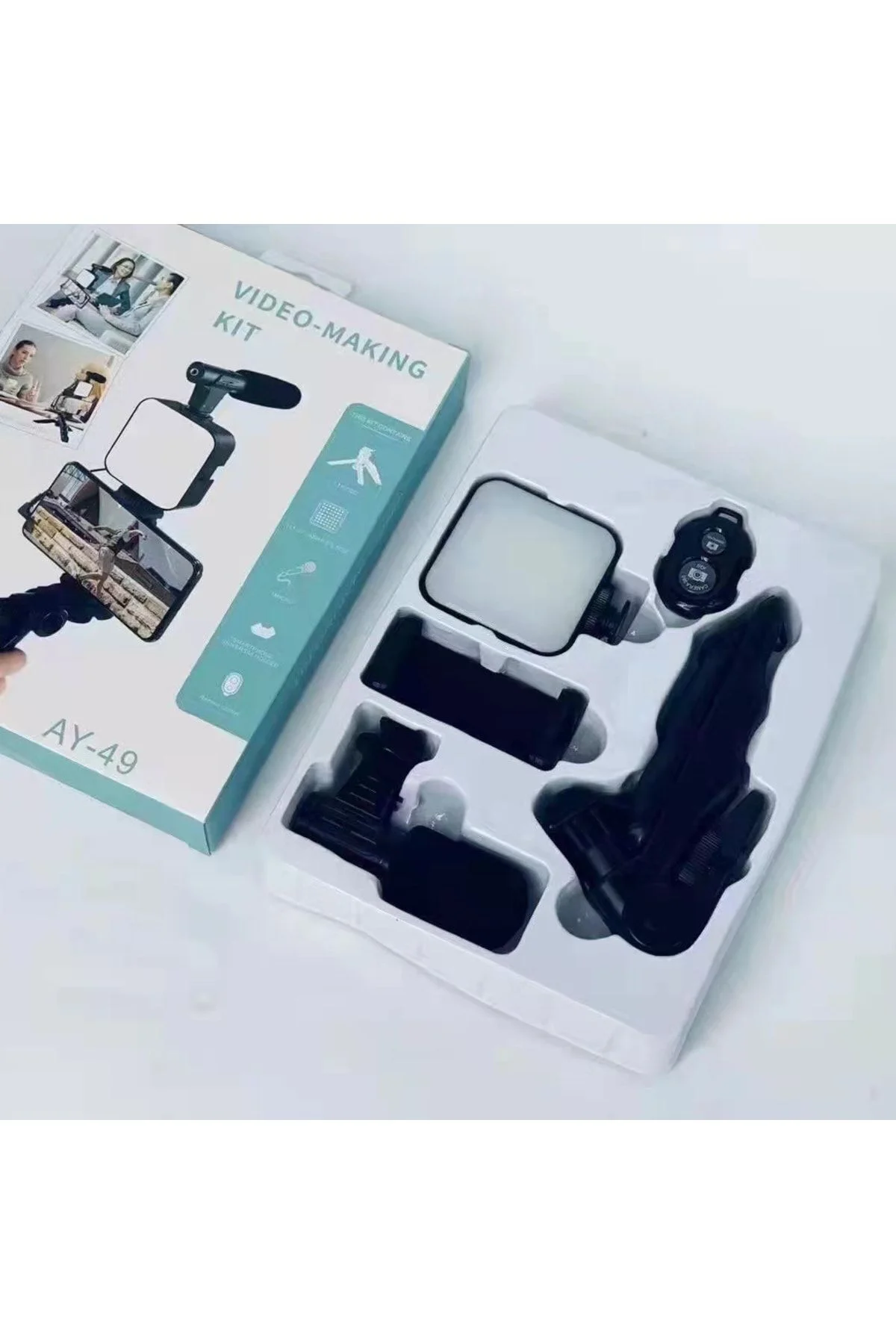 Ay-49 Video Making Kit Kumandalı Mikrofon Led Işık Mini Tripod Iç