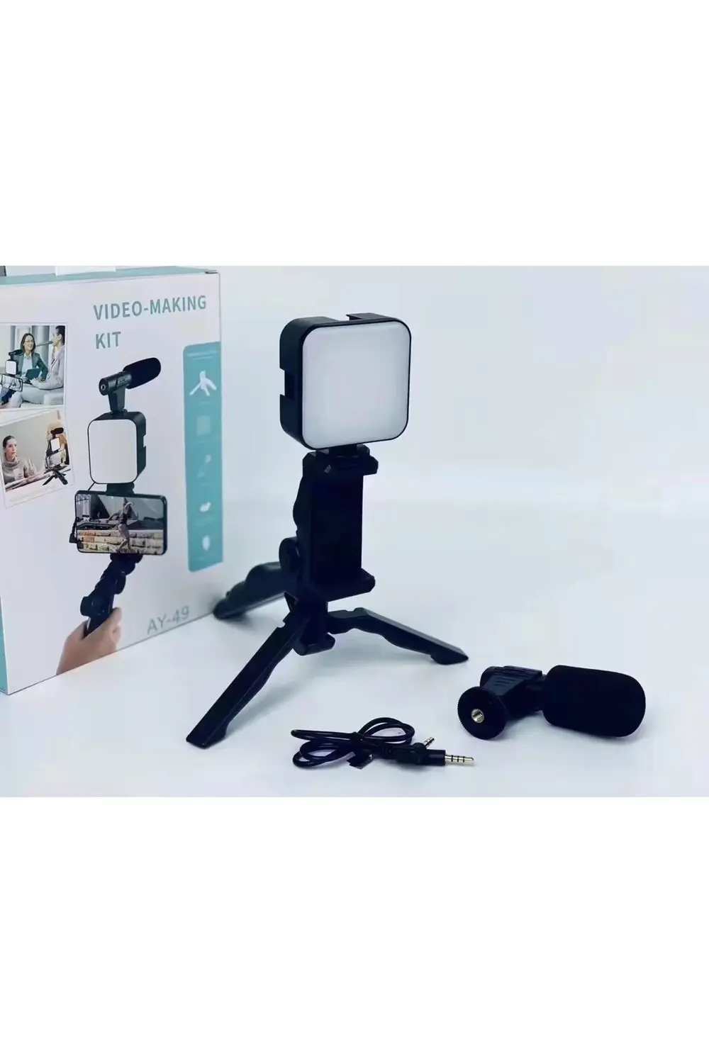 Ay-49 Video Making Kit Kumandalı Mikrofon Led Işık Mini Tripod Iç