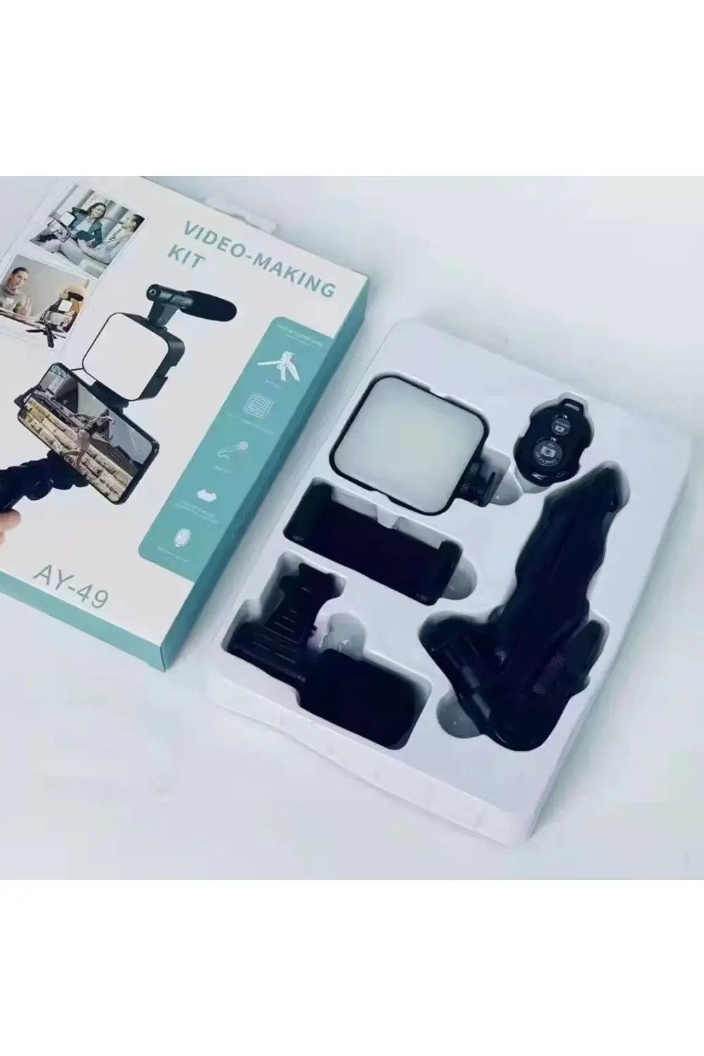 Ay-49 Video Making Kit Kumandalı Mikrofon Led Işık Mini Tripod Iç