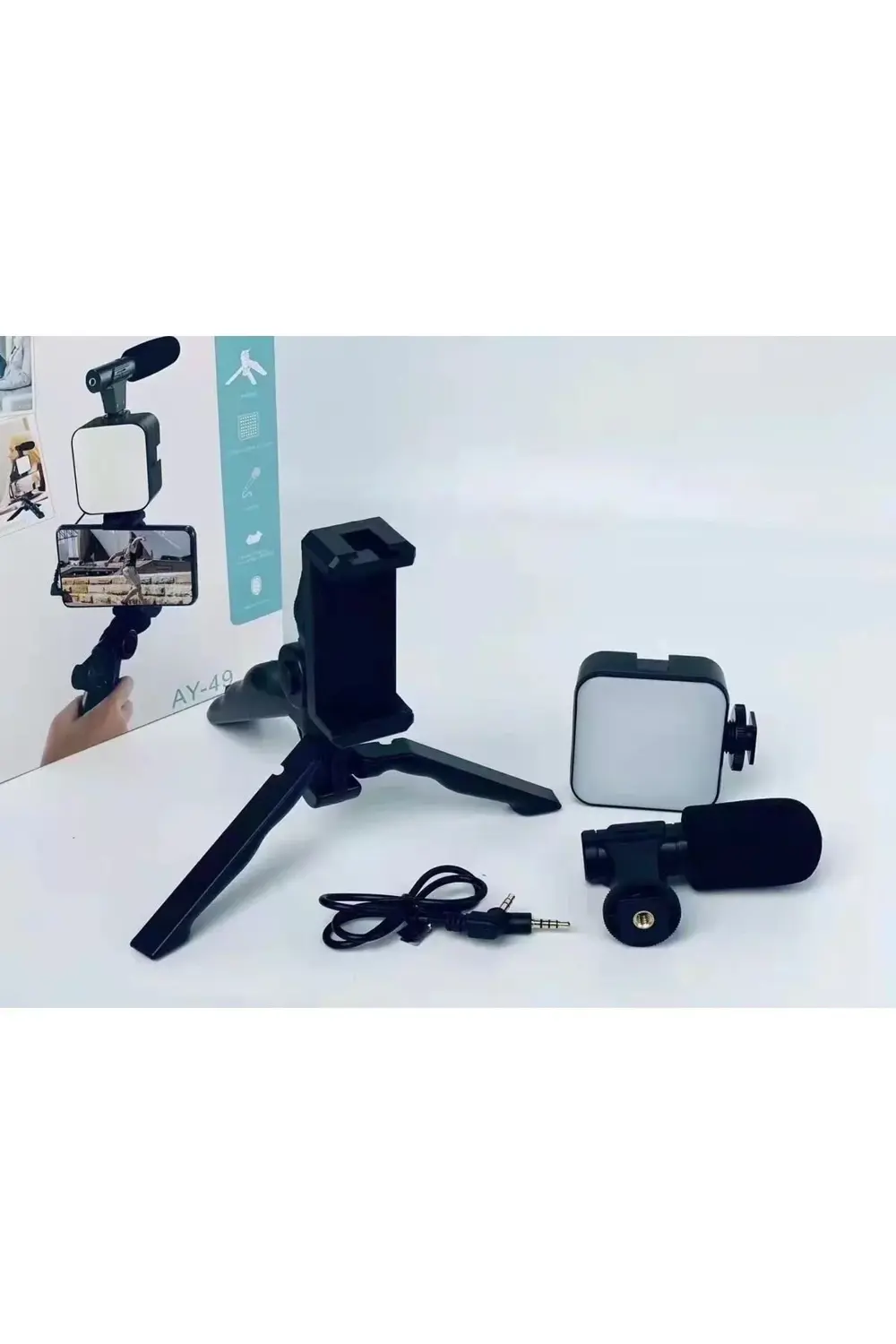 Ay-49 Video Making Kit Kumandalı Mikrofon Led Işık Mini Tripod Iç