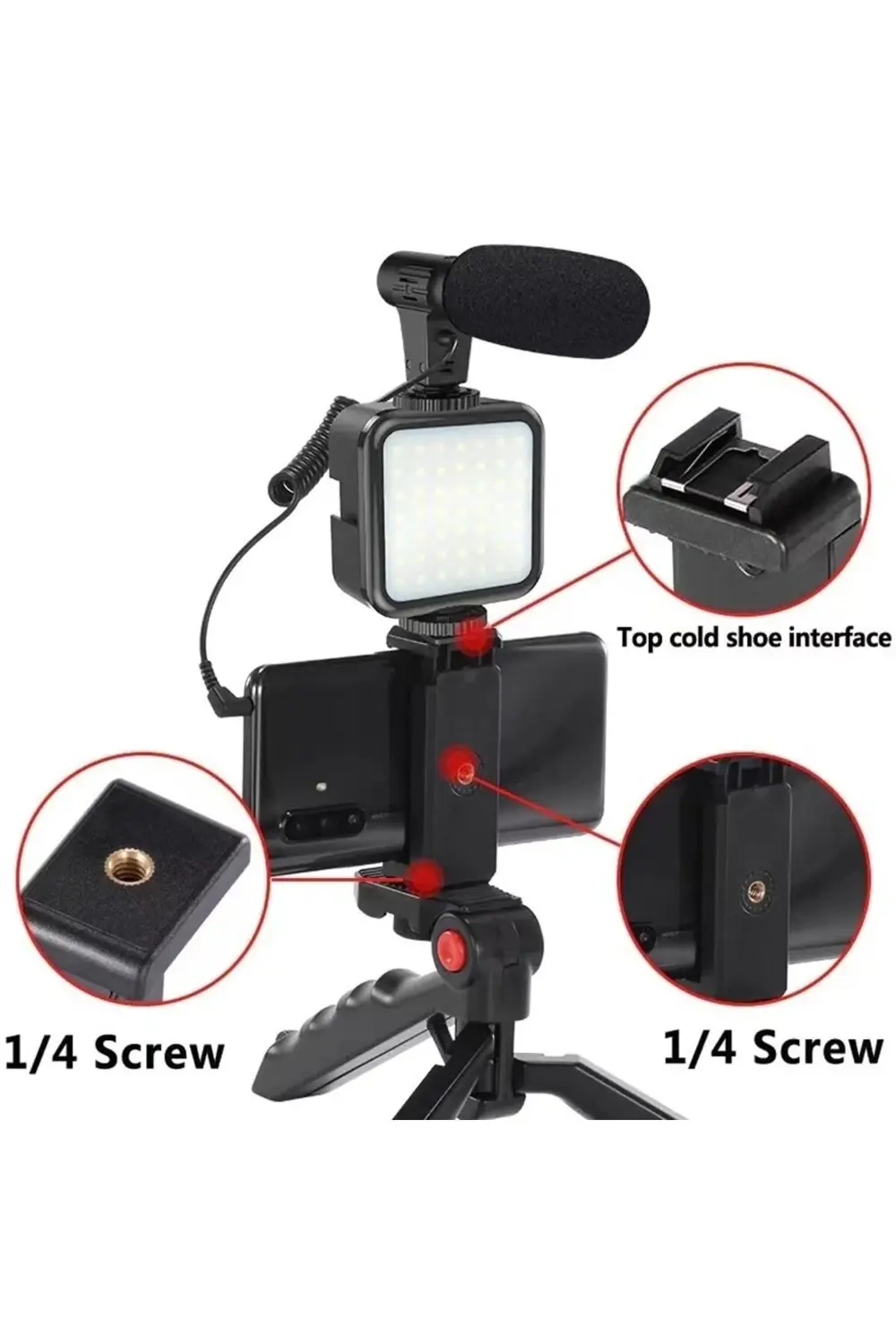 Ay-49 Video Making Kit Kumandalı Mikrofon Led Işık Mini Tripod Iç