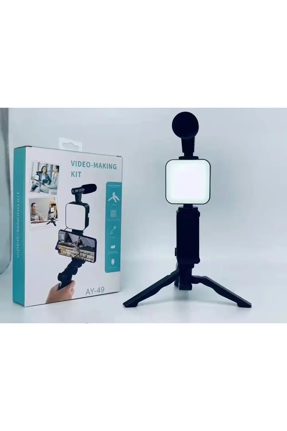 Ay-49 Video Making Kit Kumandalı Mikrofon Led Işık Mini Tripod Iç