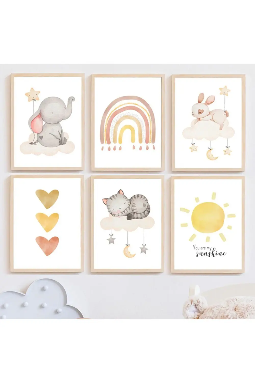 Ay Işığı Uykusu 6’lı Çerçeve Görünümlü MDF Tablo Seti-Bebek ve Ço