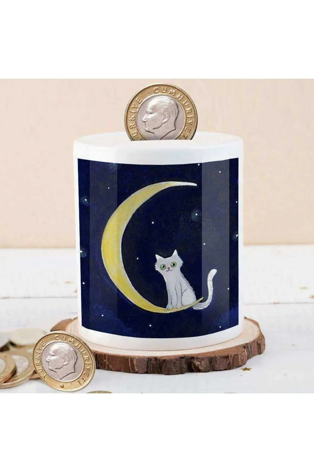 Ay Üstünede Kedicik Para Birikim Kumbarası-2147615694 2694