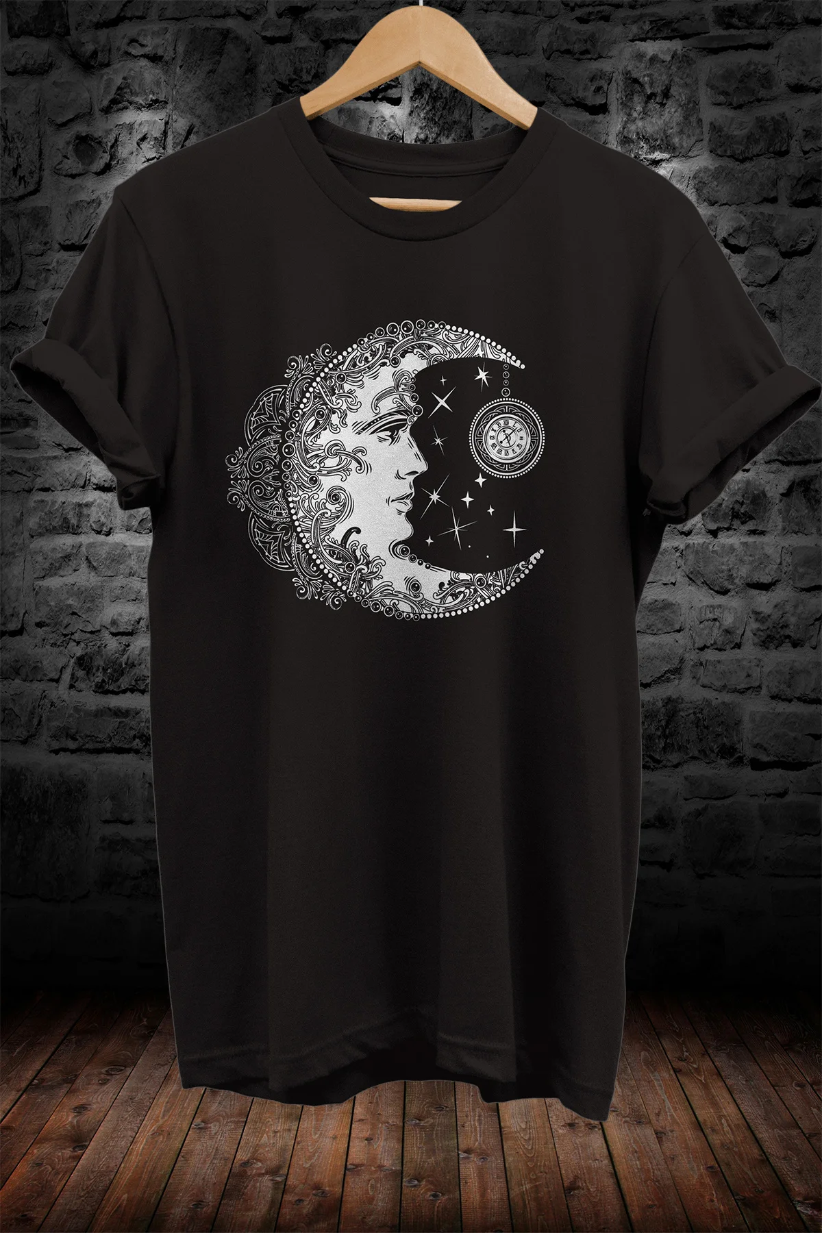 Ay Ve Güneş Baskılı %100 Pamuk Oversize T-shirt