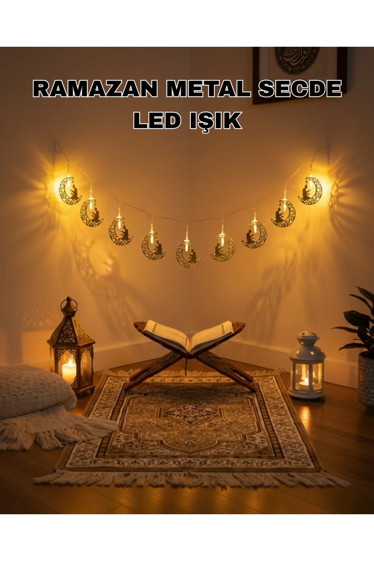 Ay Ve Secde Tasarımlı Sıcak Beyaz Led Ramazan Işığı
