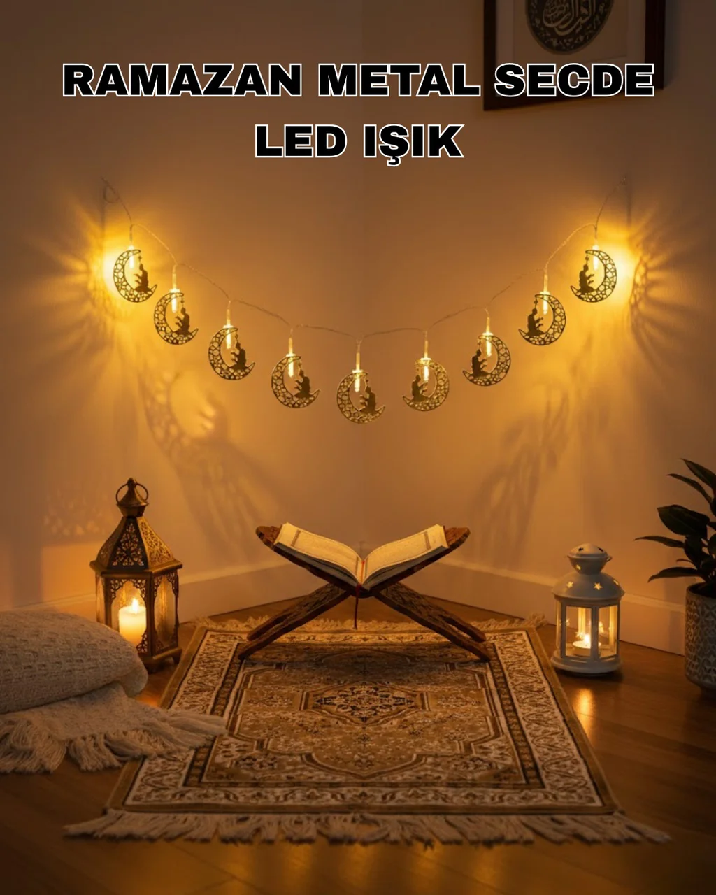 Ay Ve Secde Tasarımlı Sıcak Beyaz Led Ramazan Işığı - Lisinya Diğer