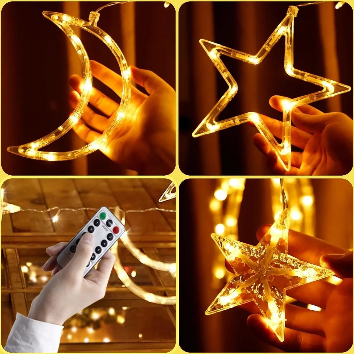 Ay ve Yıldız Figürlü Kumandalı 12 Sarkıtlı 120 LED Dekor Işık – Dekoratif Ortam ve Masaüstü Aydınlatması Ay ve Yıldız Figürlü Kumandalı 12 Sarkıtlı 120 LED Dekor Işık – Dekoratif Ortam ve Masaüstü Aydınlatması