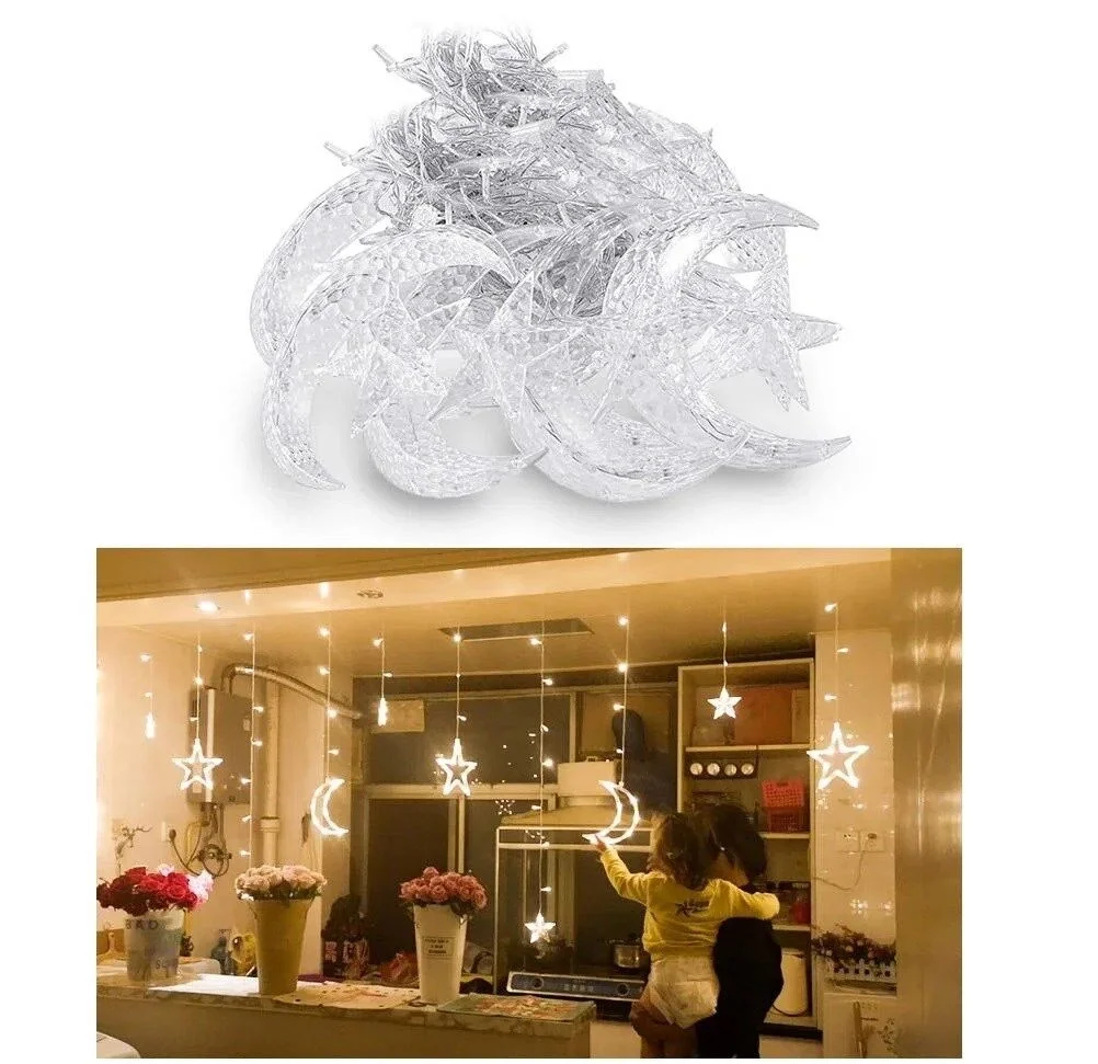 Ay ve Yıldız Figürlü Kumandalı 12 Sarkıtlı 120 LED Dekor Işık – Dekoratif Ortam ve Masaüstü Aydınlatması Ay ve Yıldız Figürlü Kumandalı 12 Sarkıtlı 120 LED Dekor Işık – Dekoratif Ortam ve Masaüstü Aydınlatması