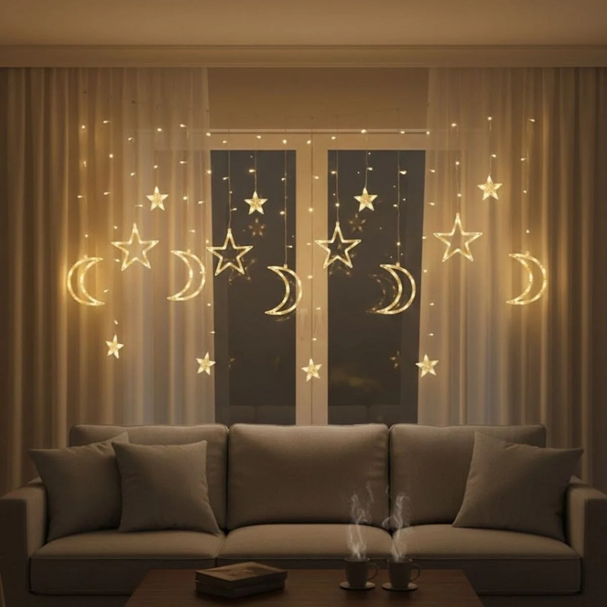 Ay Ve Yıldız Figürlü Kumandalı 12 Sarkıtlı 120 Led Dekor Işık – Dekoratif Ortam Ve Masaüstü Aydınlatması Bx40 Ay Ve Yıldız Figürlü Kumandalı 12 Sarkıtlı 120 Led Dekor Işık – Dekoratif Ortam Ve Masaüstü Aydınlatması Bx40