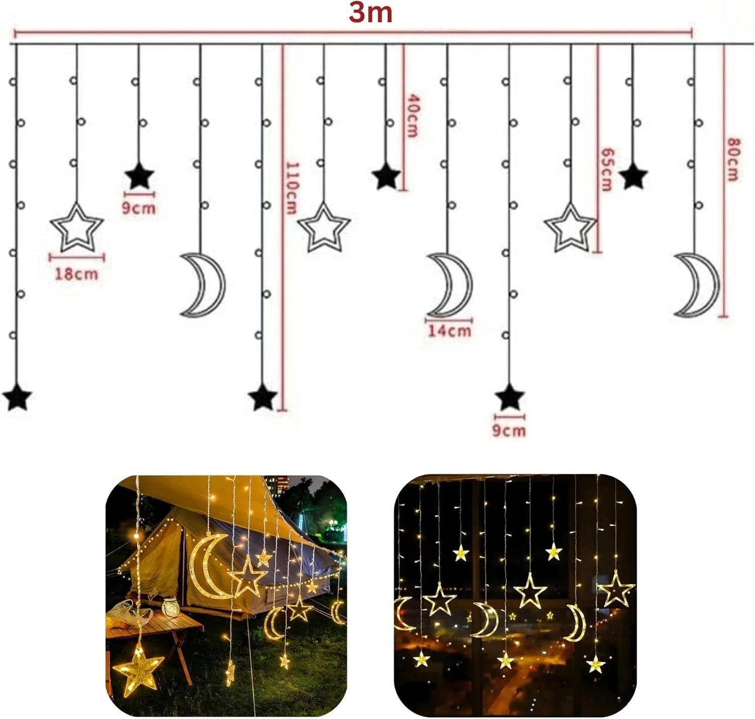 Ay ve Yıldız Figürlü Kumandalı 12 Sarkıtlı 120 LED Dekor Işık – Dekoratif Ortam ve Masaüstü Aydınlatması Ay ve Yıldız Figürlü Kumandalı 12 Sarkıtlı 120 LED Dekor Işık – Dekoratif Ortam ve Masaüstü Aydınlatması