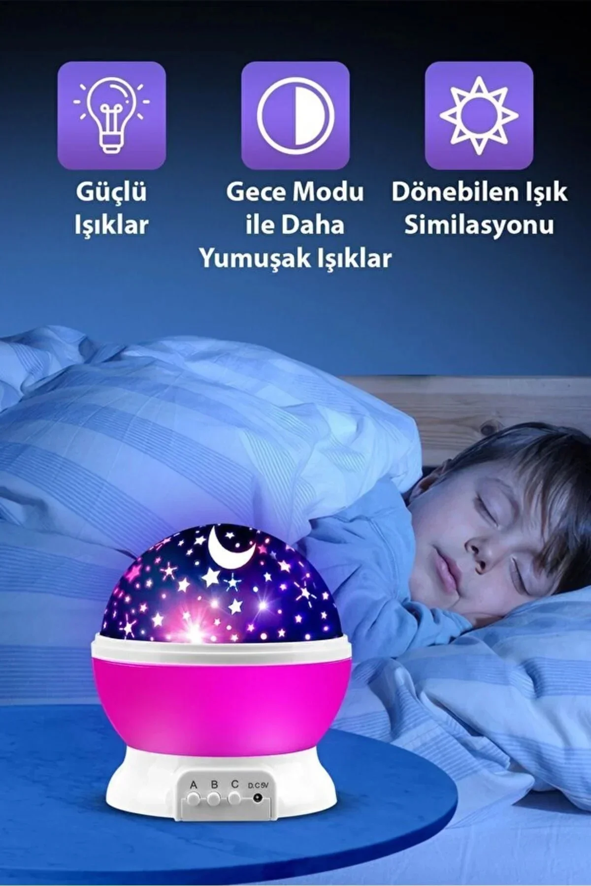 Ay ve Yıldızlı Gökyüzü Yansıtmalı Dönen Projeksiyon Gece Lambası- Çocuk Bebek Odası Pembe Ay ve Yıldızlı Gökyüzü Yansıtmalı Dönen Projeksiyon Gece Lambası- Çocuk Bebek Odası Pembe