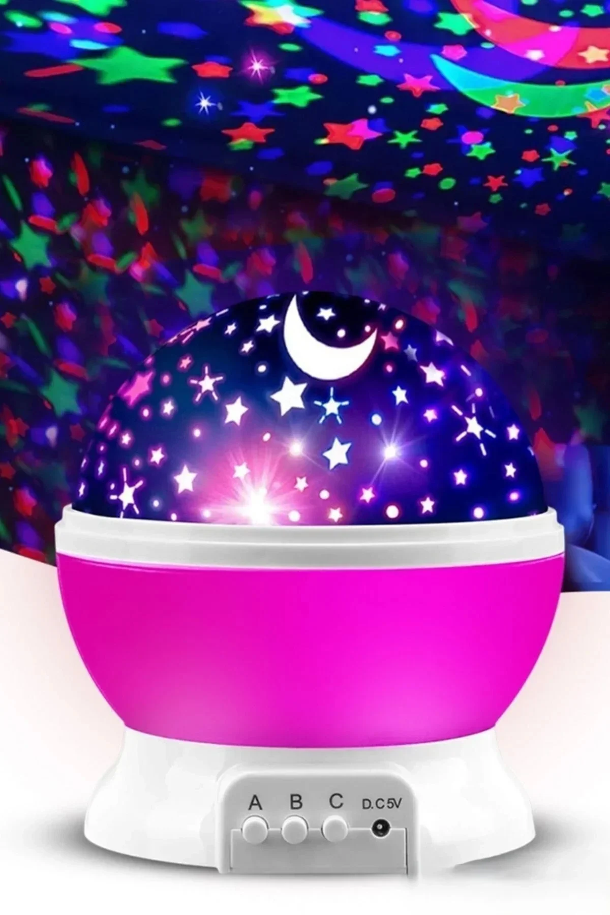 Ay ve Yıldızlı Gökyüzü Yansıtmalı Dönen Projeksiyon Gece Lambası- Çocuk Bebek Odası Pembe Ay ve Yıldızlı Gökyüzü Yansıtmalı Dönen Projeksiyon Gece Lambası- Çocuk Bebek Odası Pembe