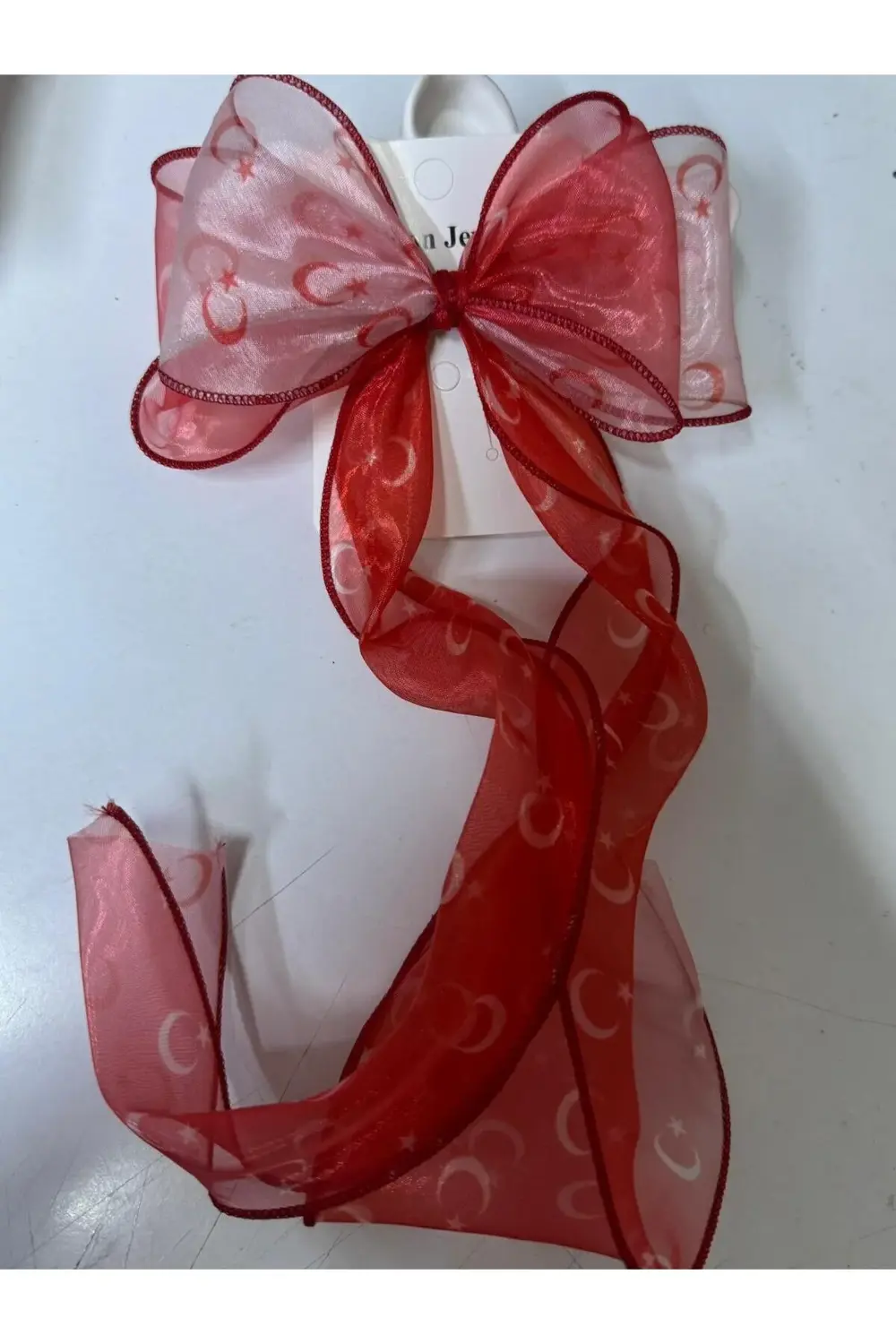 AY YILDIZ BAYRAK DESENLİ KIRMIZI BEYAZ UZUN KUYRUKLU ORGANZE TÜL