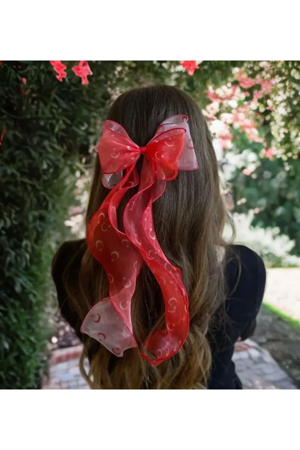 AY YILDIZ BAYRAK DESENLİ KIRMIZI BEYAZ UZUN KUYRUKLU ORGANZE TÜL