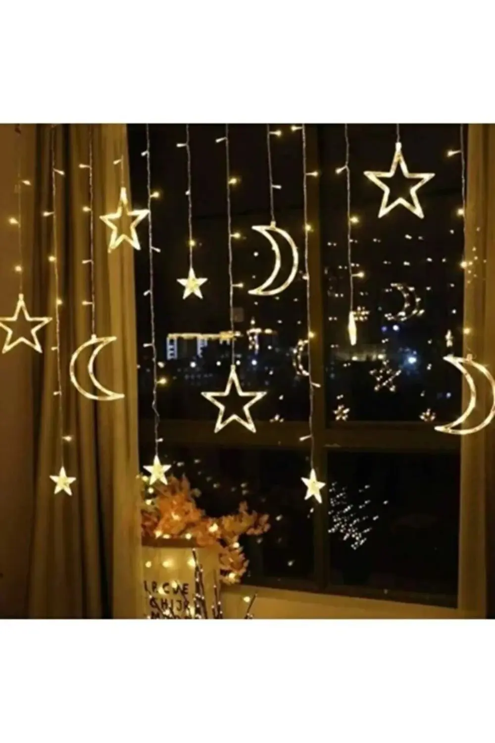 Ay Yıldız Saçak Perde Led 3.5 M Led Yılbası Led Işık 5 Mod