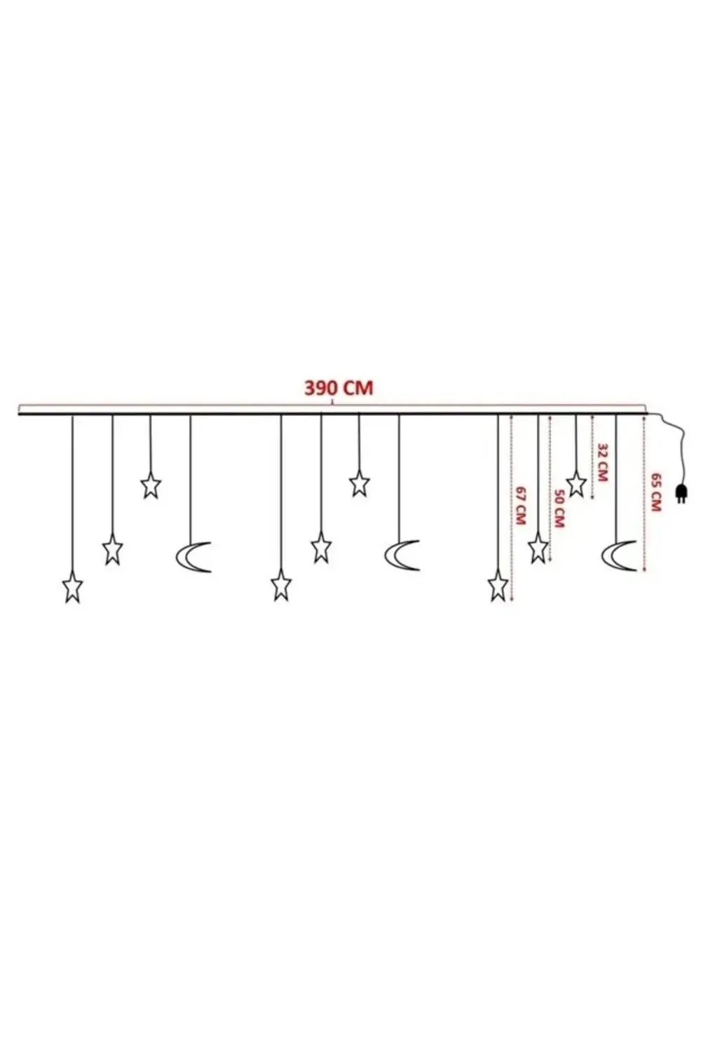 Ay Yıldız Saçak Perde Led 3.5 M Led Yılbası Led Işık 5 Mod