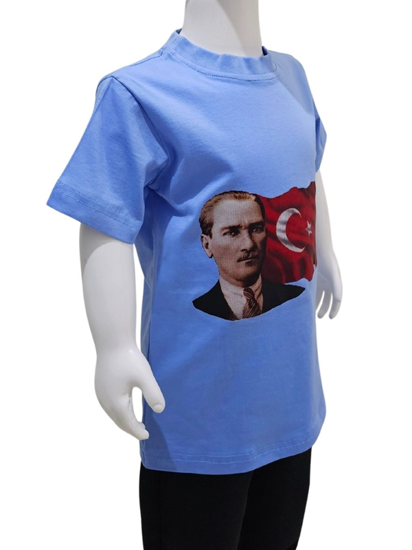 Kostüm Sarayı Ay Yıldızlı Atatürk Baskılı Mavi Tişört Kostüm Sarayı Ay Yıldızlı Atatürk Baskılı Mavi Tişört