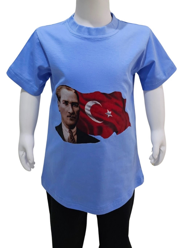 Kostüm Sarayı Ay Yıldızlı Atatürk Baskılı Mavi Tişört Kostüm Sarayı Ay Yıldızlı Atatürk Baskılı Mavi Tişört