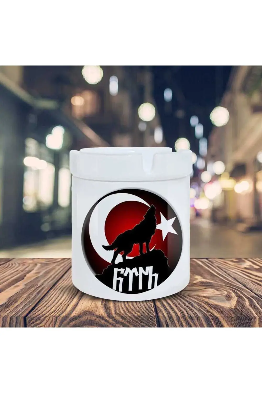 Ay Yıldızlı Kurt Göktürk Baskılı Küllük Seramik Kül Tablası-5419