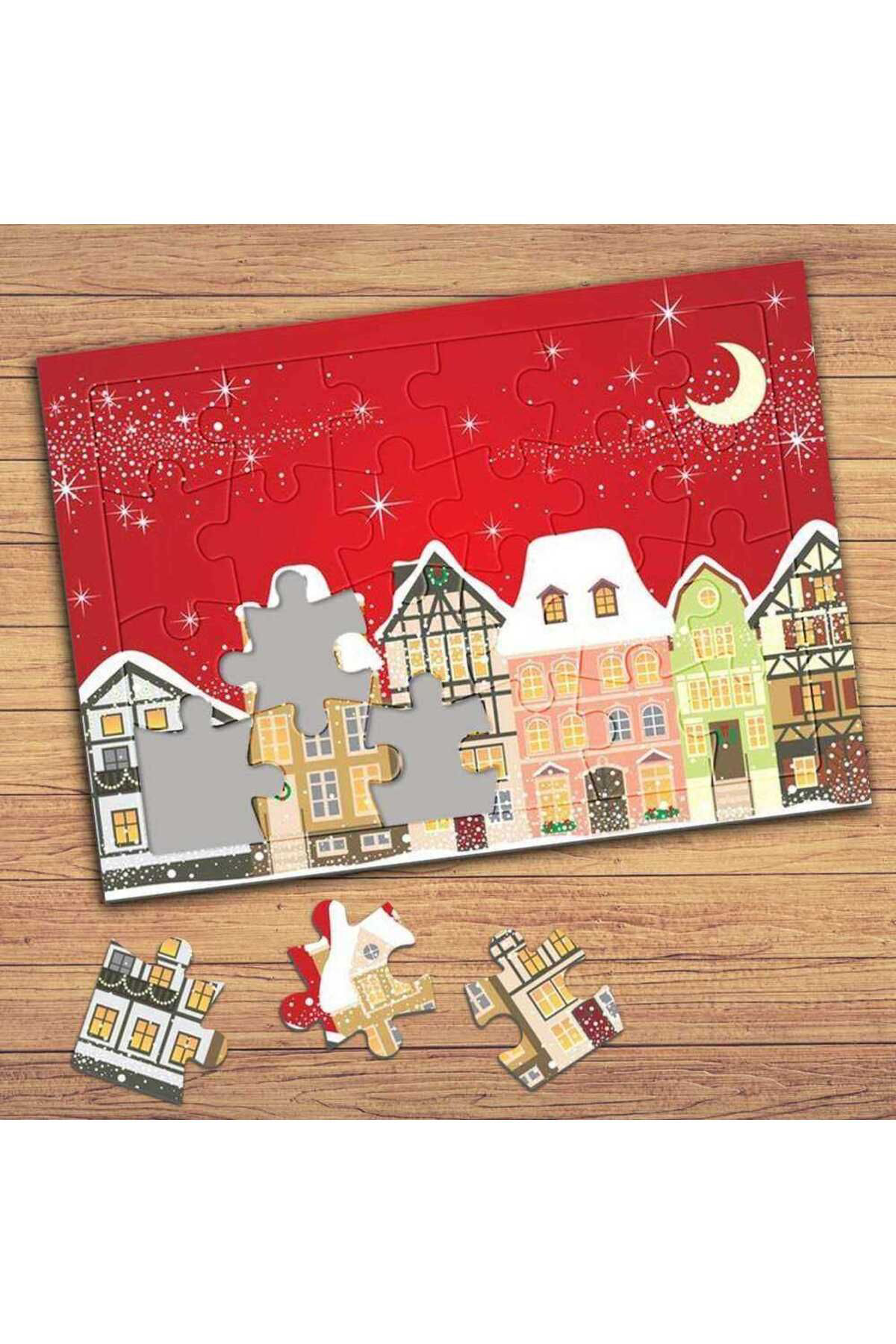 Asilmeydan Ay Yildizli Şehir Evleri Çocuklara Özel Puzzle Yapboz Tablo-17812