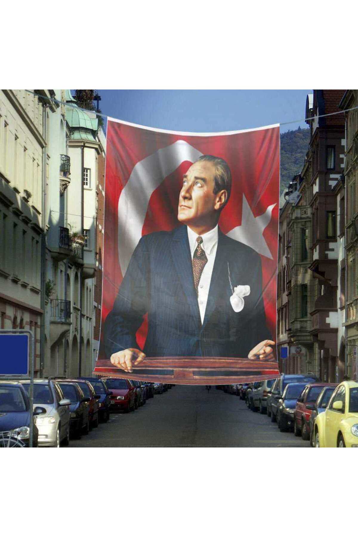 Ay Yıldızlı Sivil Atatürk - Portre-Cephe Poster Bayrak-Okul - Kut