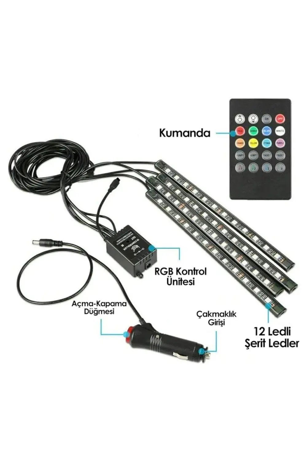 Ayak Altı Led Ambiyans Ses Duyarlı RGB Aydınlatma 4 Lü