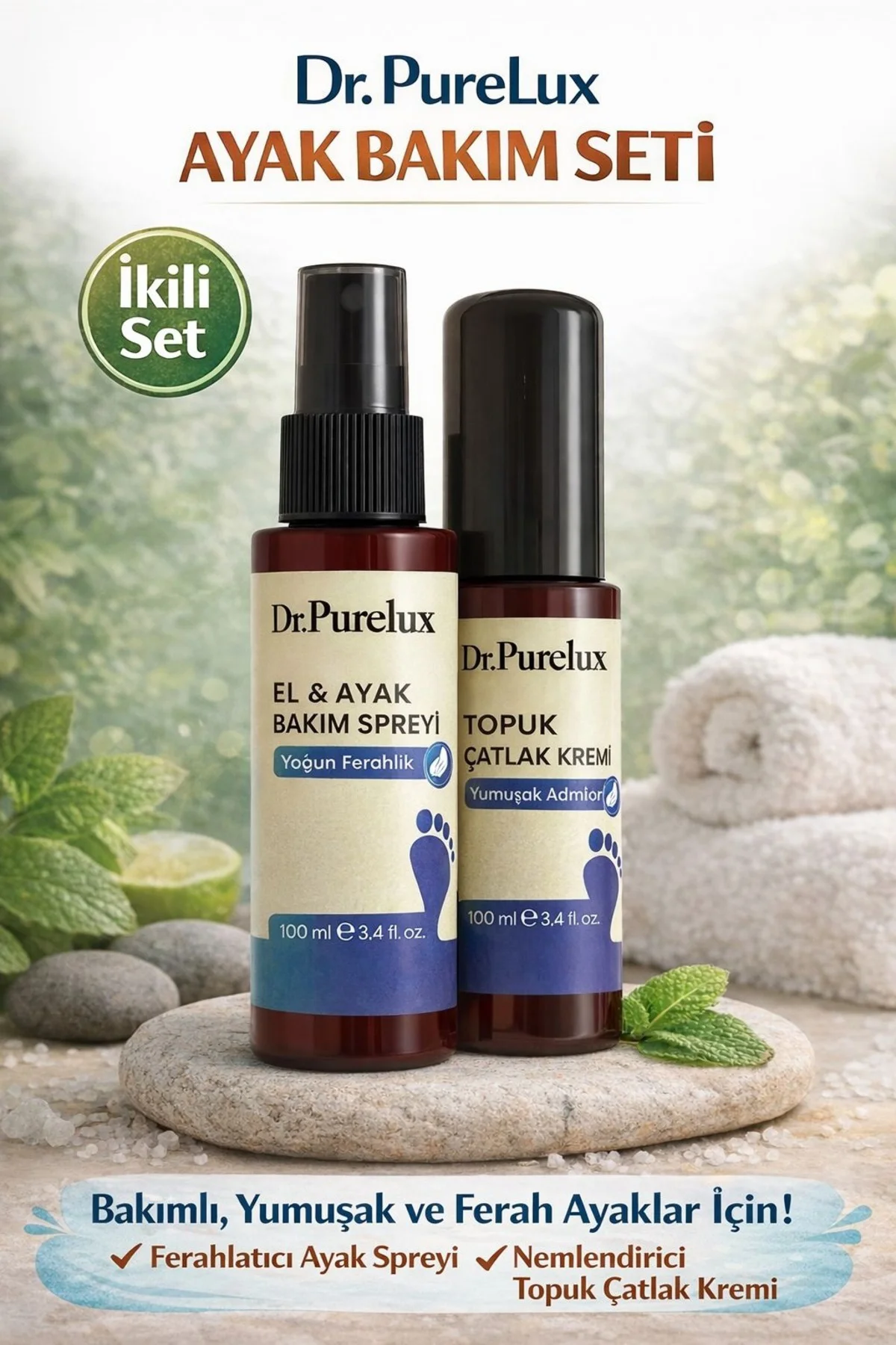 Ayak Bakım Seti – Ferahlatıcı Ayak Spreyi & Topuk Çatlak Kremi – 
