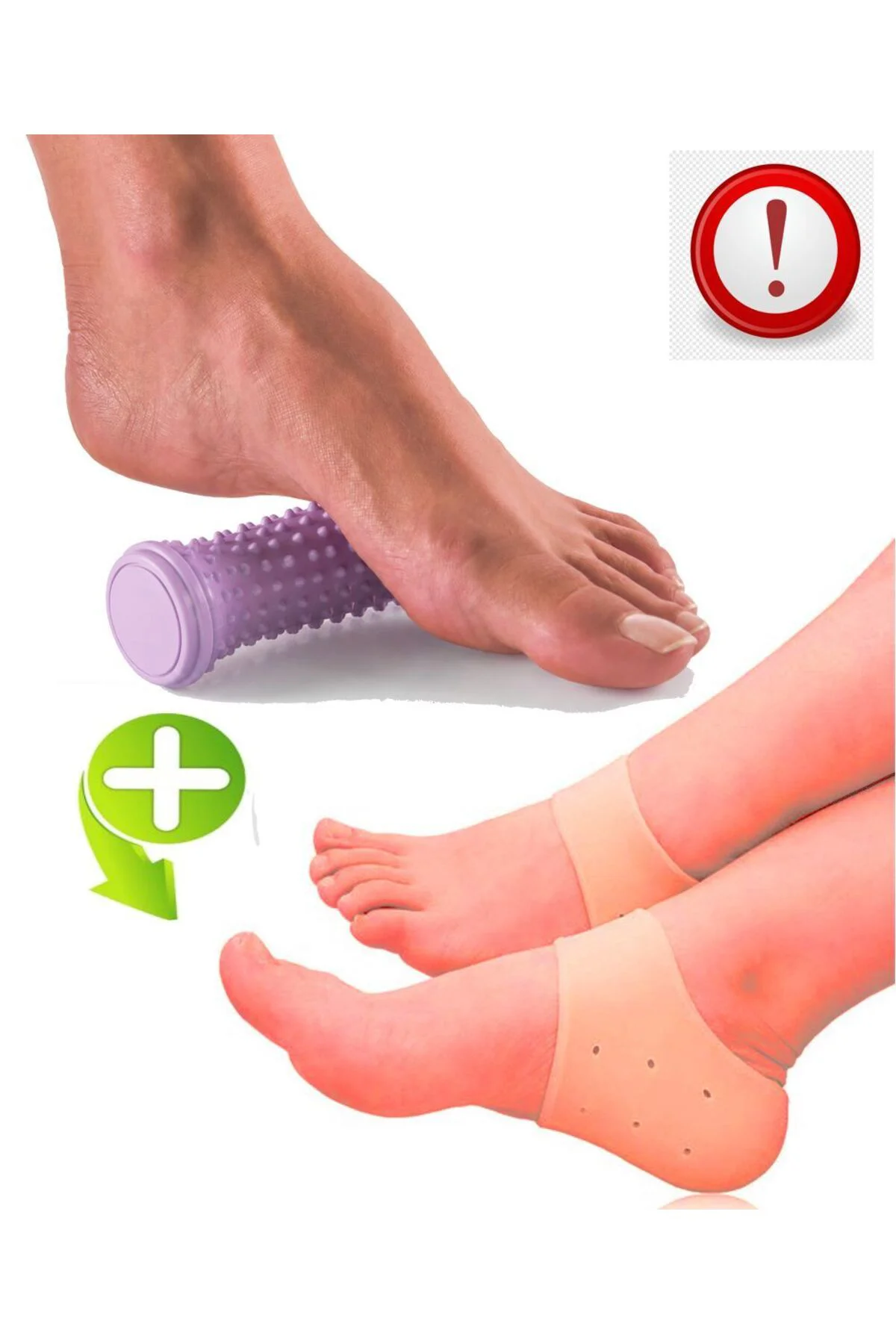 Ayak Masaj Silindiri + Sililkon Topuk Çorabı , Plantar Fasiya Silindiri, Topuk Çatlağı ve Kas Gevşetme Bakımı Fiyatı, Yorumları ve Özellikleri