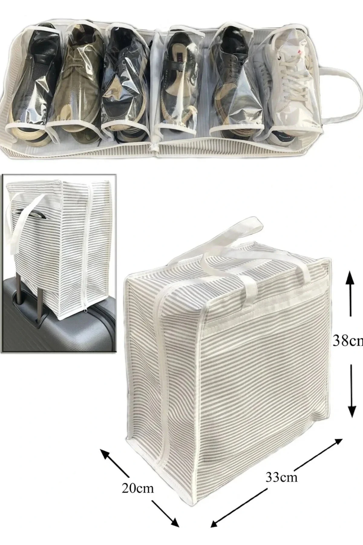 Ayakkabı Saklama Ve Taşıma Çantası (Çizgili Model) Shoe Tote Ayakkabı Saklama Ve Taşıma Çantası (Çizgili Model) Shoe Tote