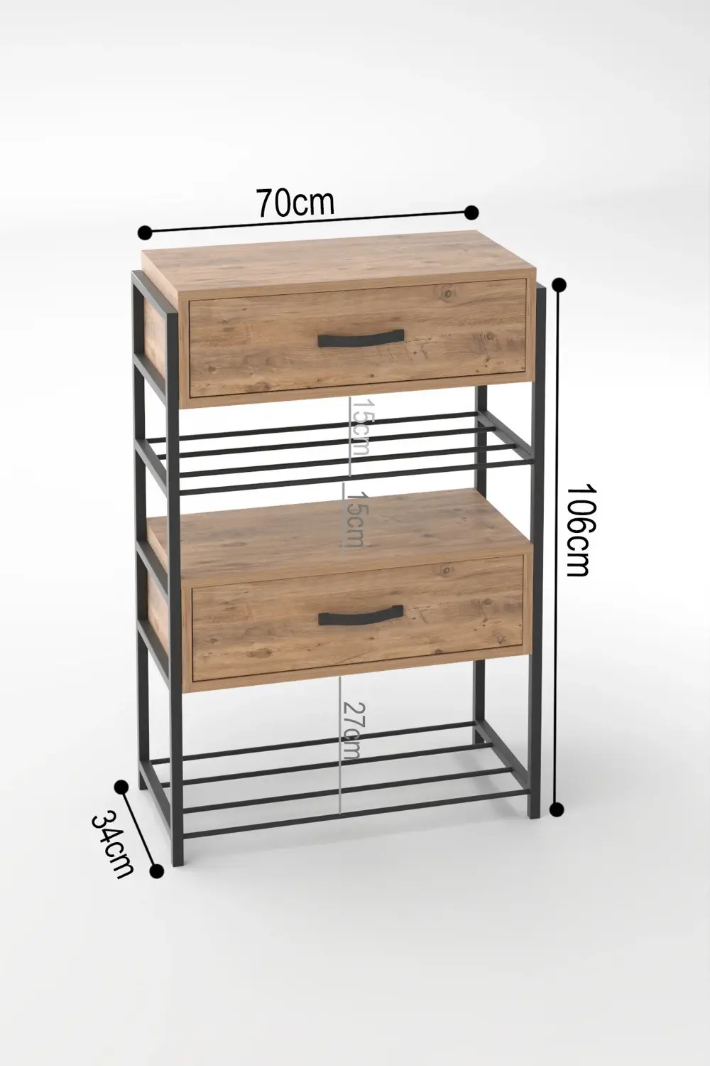 Ayakkabılık Ahşap 2 Kapaklı Metal Raflı 4 Katlı Çok Amaçlı Atlant