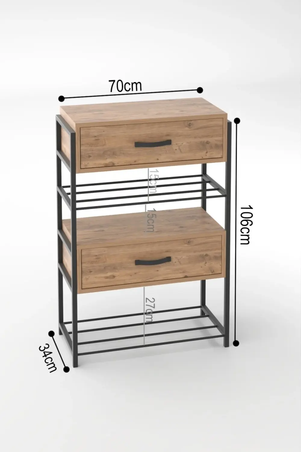 Ayakkabılık Ahşap 2 Kapaklı Metal Raflı 4 Katlı Çok Amaçlı Atlant