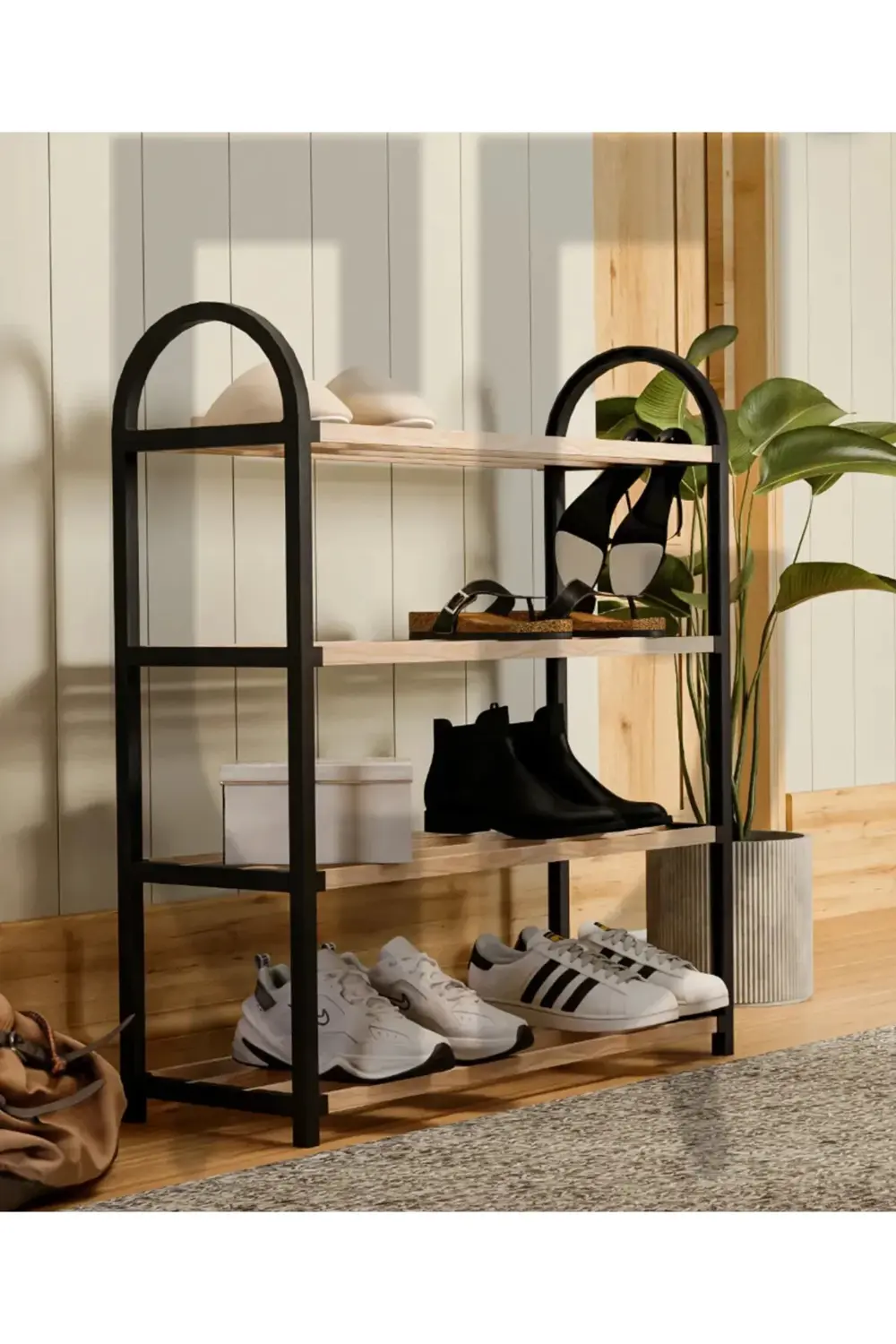 Ayakkabılık Ahşap Çubuklu 4 Bölmeli